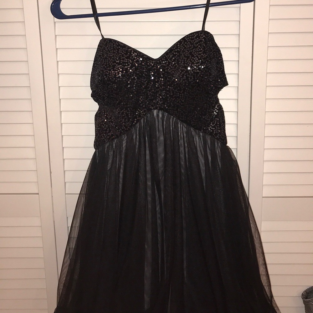 Short black velour sequined dress